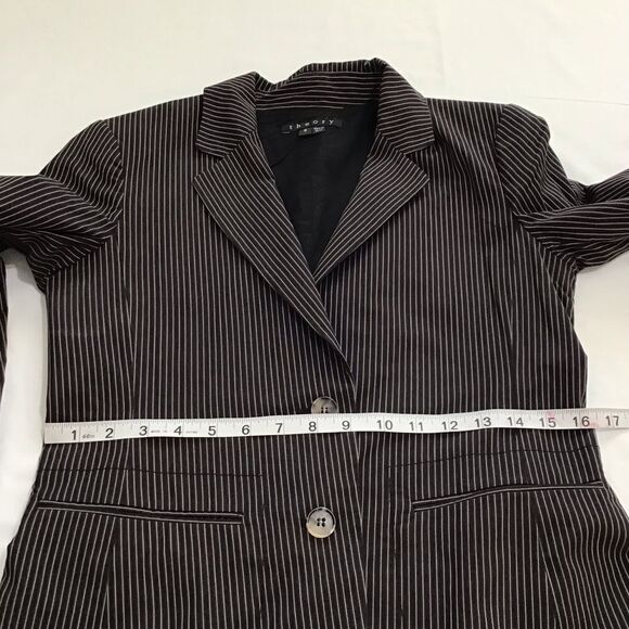 Theory Blazer Black Boothe Pinstripe 2-Button Stretch Blazer Size 8 - Picture 6 of 13